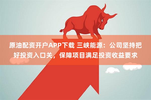 原油配资开户APP下载 三峡能源：公司坚持把好投资入口关，保障项目满足投资收益要求